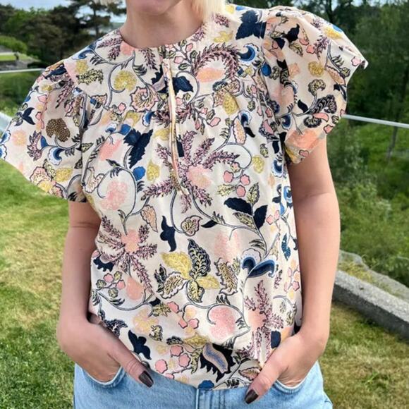 Ulla Johnson Tops - Ulla Johnson Perline Flutter Sleeve Floral Blouse Magnolia Size 0 NEW NWT